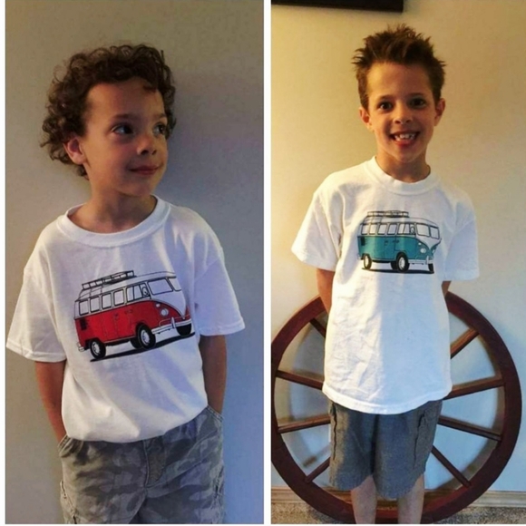 Gildan Other - NWT Kids' White T-Shirt with Colorful VW Bus Print